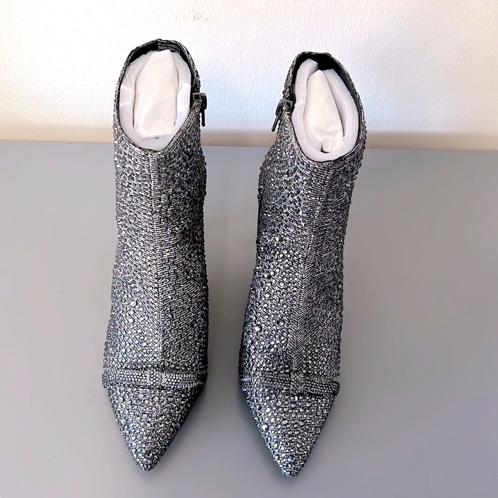 I.N.C. Ignacia Rhinestone, pointed toe, Dark Pewter Booties